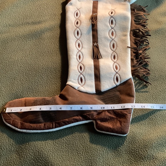 NWOT Cowboy Boot Stocking. White and brown with fringe and silver star details. - Picture 3 of 7